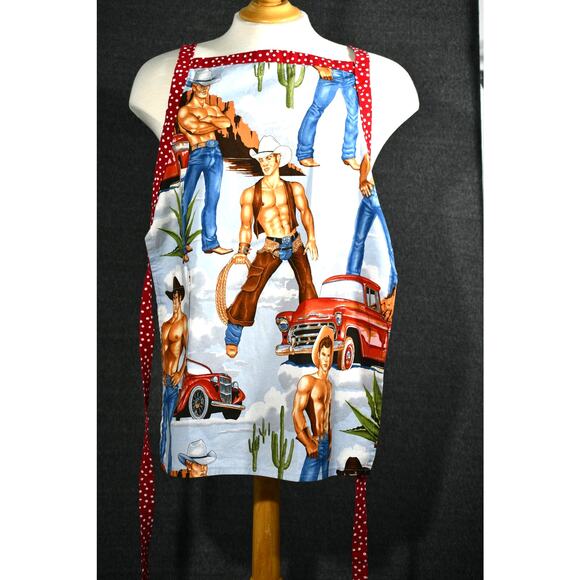Sexy Fun Unisex Cowboy Handmade Apron Size Medium 100% Cotton - Picture 1 of 8
